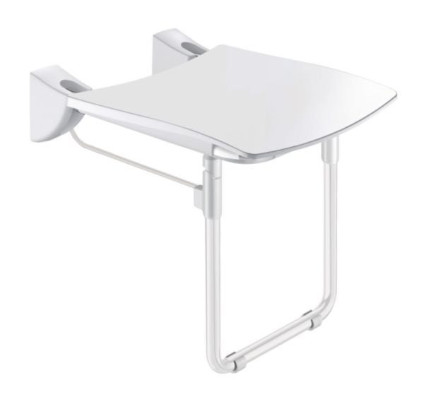 Siège de douche relevable avec pied assise grand confort nylon HR brillant blanc réf. 510430N