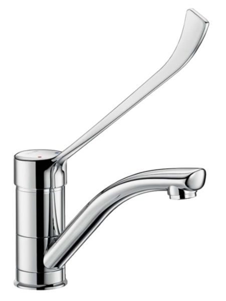 Mitigeur pour lave-mains à poser sur plage, avec levier médical coudé L 200 pour commande sans contact manuel et bec H 95 M170 orientable réf. 2522L