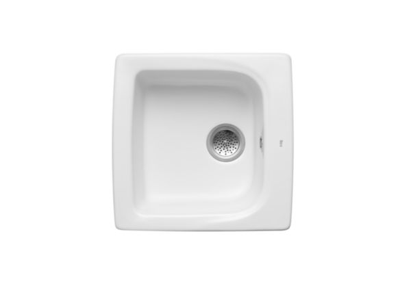 Image principale de Evier en grès BEVERLY 50x50x20,5cm avec 1 cuve réversible pour installation sur plan de 60cm de large et sur meubles de 60cm de long, avec deux trous prépercés, blanc réf. A366087000