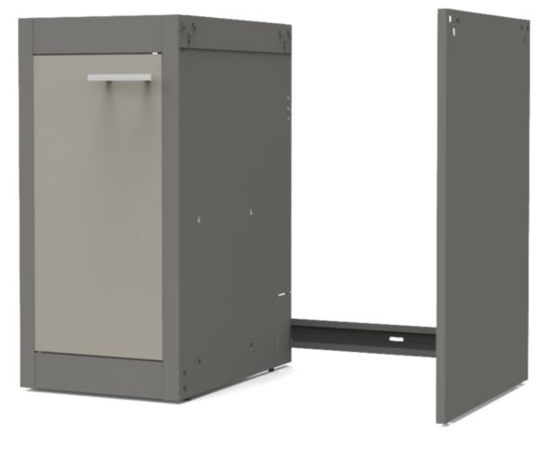 Meuble bas cuisinette METALLINE 100 cm  1 porte avec niche pour réfrigérateur 55 cm, Coloris Glacier