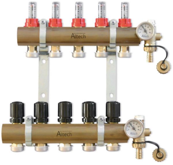 Collecteur Altech prémonté complet 26 x 34 2 circuits comprenant débimètre étriers raccords et pièces terminales D 16 A