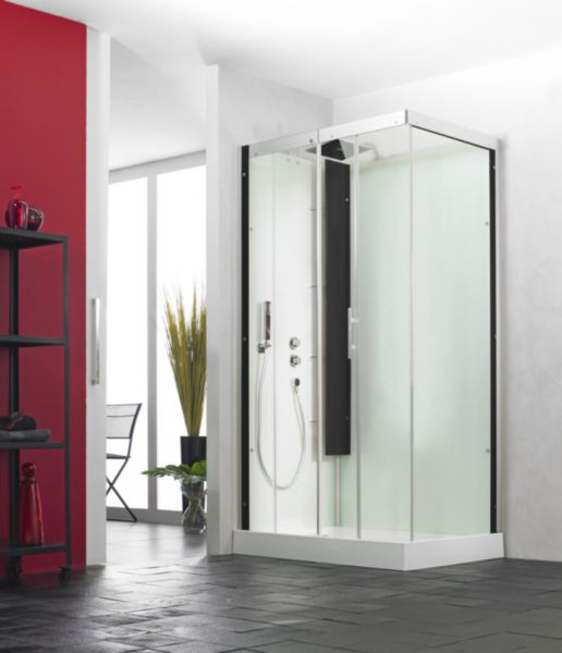 Cabine de douche HORIZON2 coulissante receveur bas 120 mitigeur thermostatique couleur perle noire réf. CA114N12