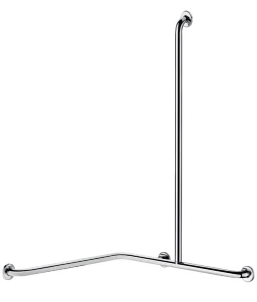 Barre de douche d'angle et barre verticale droite diamètre 32 mm inox poli brillant réf. 5481DP2