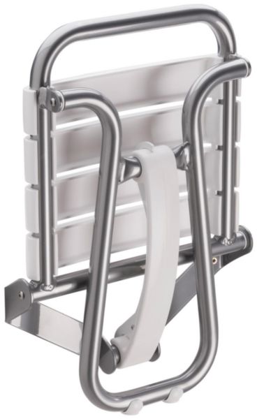 Siège de douche escamotable avec béquille automatique, tube en aluminium D 25 mm, lattes polypropylène blanc, époxy gris réf. 047631