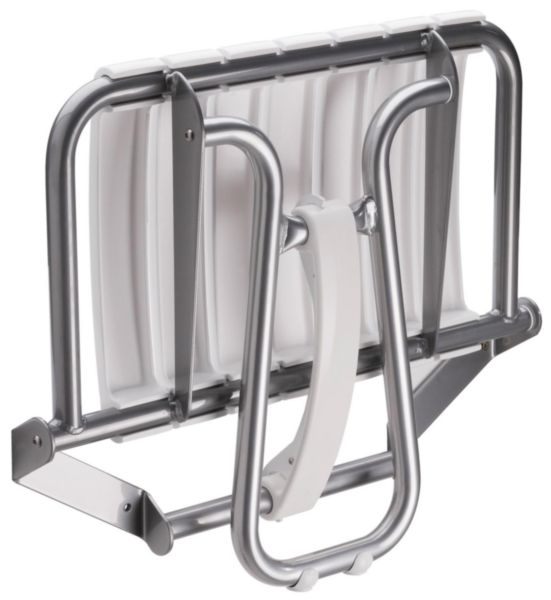 Siège de douche escamotable avec béquille automatique, grande taille, tube en aluminium D 25 mm, lattes polypropylène blanc, époxy gris réf. 047633