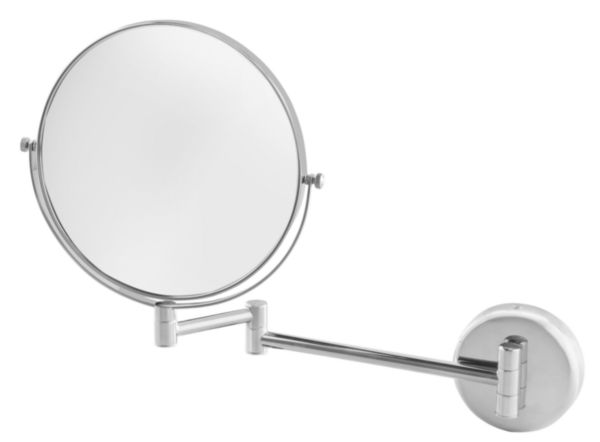 Miroir pivotant avec 1 face miroir grossissant x3 et 1 face miroir normal, support mural extensible, acier, chromé réf. 005570