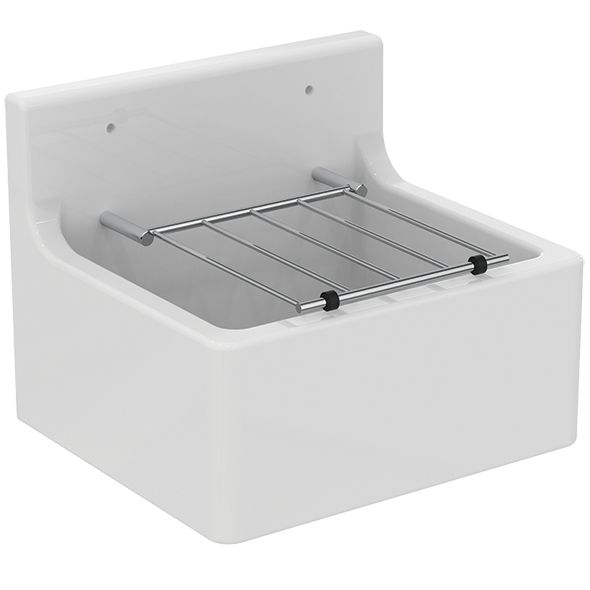 Poste d'eau avec grille porte seau inox SERVICE Lg : 46 cm blanc Réf. S593901