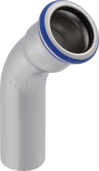 Coude 45° avec extrémité à emboîter, sans silicone D18mm, acier inox Réf 80703