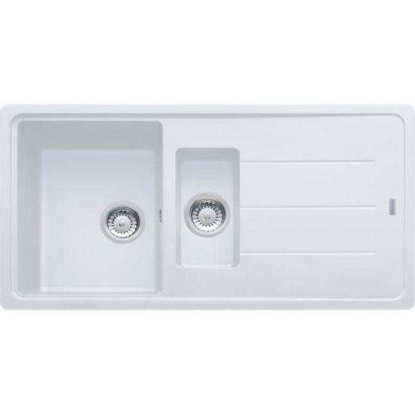 Évier BASIS granit blanc 1 bac 1/2 + 1 égouttoir Ø de la bonde 90 x l. 97 x prof. 50 cm