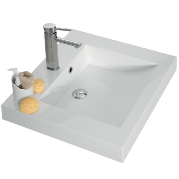 Plan résine de synthèse SERENITE L70 cm, épaisseur 80 mm, sans jupe arrière, blanc réf. A0607504