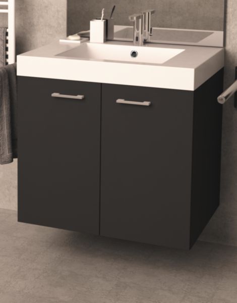 Meuble sous-vasque SERENITE L70 cm 2 tiroirs coulissants, graphite 1 face décor 16 mm réf. A0607030