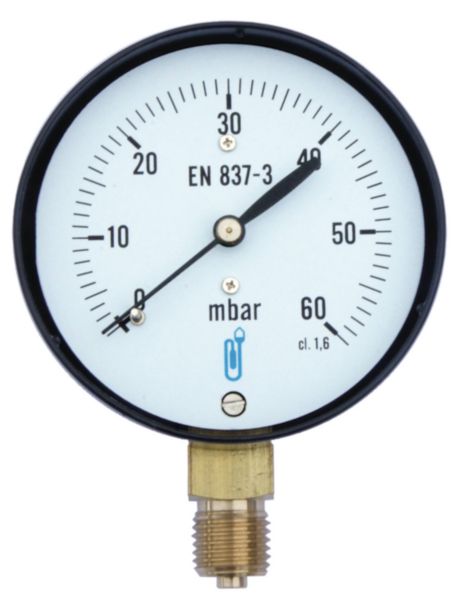 Manomètre diamètre 63mm 0 à 0,06 bar-capsule boitier acier chromé classe 1.6 sec raccord vertical 8x13 en laiton Réf 6183RV39D