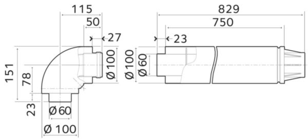Kit départ horizontal / terminal horizontal diamètre 60 / 100 condens 1 M réf. 3318635