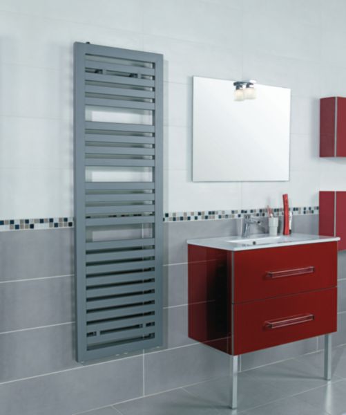 Sèche-serviettes eau chaude Alterna Séducta raccord central Hauteur : 1884 mm Largeur : 600 mm couleur : gris moyen 980 Watts