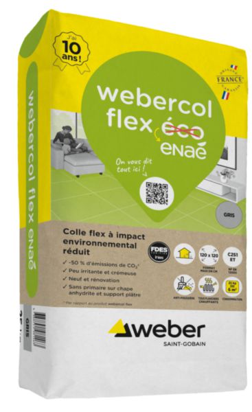Mortier colle Webercol flex enaé gris sac de 25 kg Réf. 11101655(ex Flex éco)