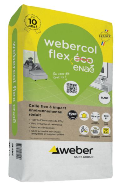Mortier colle Webercol flex enaé blanc 25kg Réf. 11101654 (ex Flex éco)