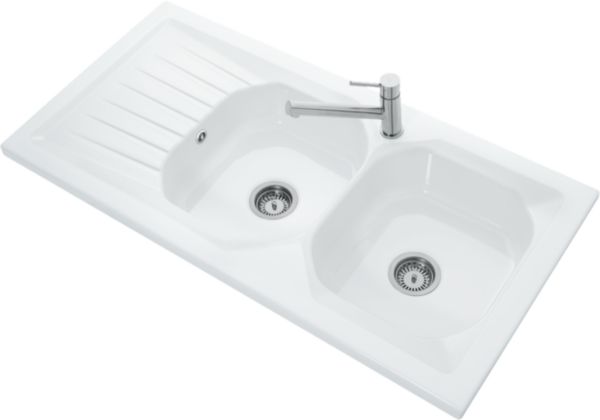 Evier à poser Alterna Verseau 2 120 x 60 cm en grès avec 2 cuves, 1 égouttoir et vidage