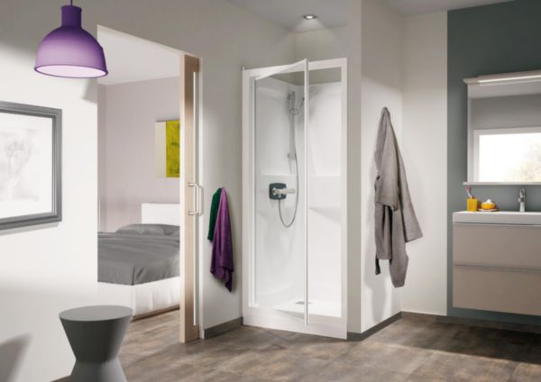 Cabine de douche Kineprime 70 niche pivotant bas transparent thermostatique réf. CA5200TTN
