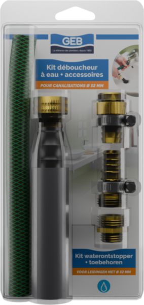 Kit déboucheur à eau petite taille - diam 32-40 mm + accessoires