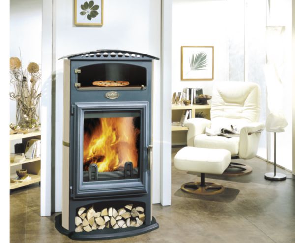 Poêle à bois bûches avec porte et vitre plates avec bûcher et four BRULHAUT 15 kW 220 - 550 m 3 anthracite réf. 364105000060