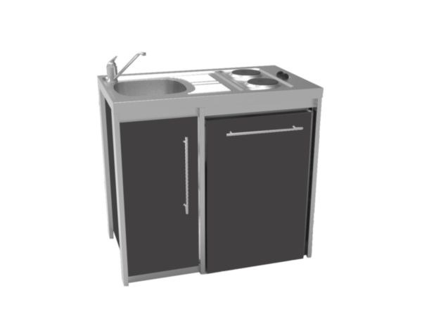 Meuble bas cuisinette METALLINE 100 cm  1 porte avec niche pour réfrigérateur 55 cm, Coloris Anthracite