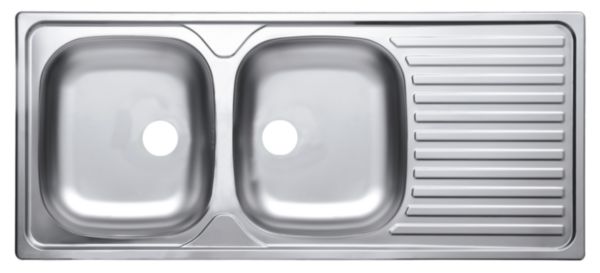 Evier à encastrer ÉCO 2 cuves 1160  inox18/10 nu, sans vidage, Satiné