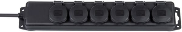 Socle 6 prises noir IP44 avec volets H07RNF 3G1,5 câble 2m Réf. 1159971