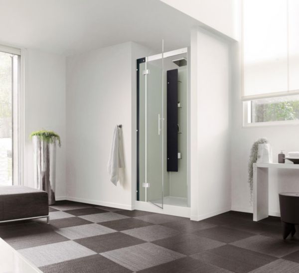 Cabine de douche HORIZON 2B 80C avec porte pivotante NICHE version thermostatique noir réf. CA131N12