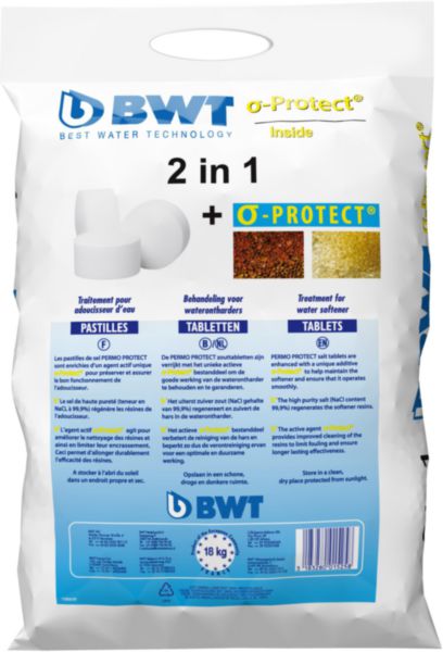Sel pour adoucisseur BWT Protect avec additif pastilles sac de 18 kg Réf. 115630
