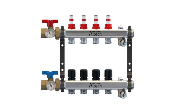 Collecteur plancher chauffant basse température Altech inox complet 4 Circuits