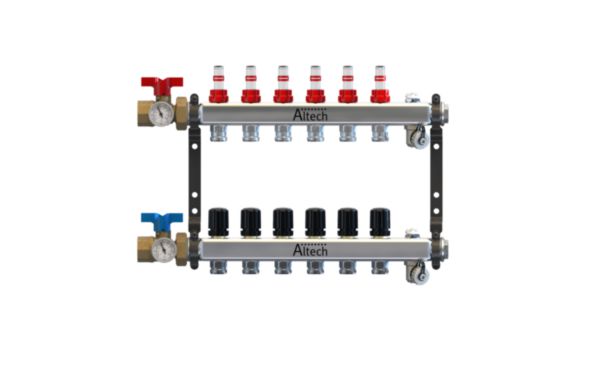Collecteur plancher chauffant basse température Altech inox complet 6 Circuits