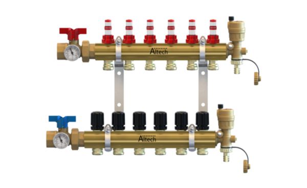 Collecteur plancher chauffant basse température Altech laiton complet 6 Circuits