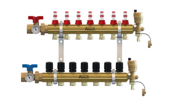 Collecteur plancher chauffant basse température Altech laiton complet 7 Circuits