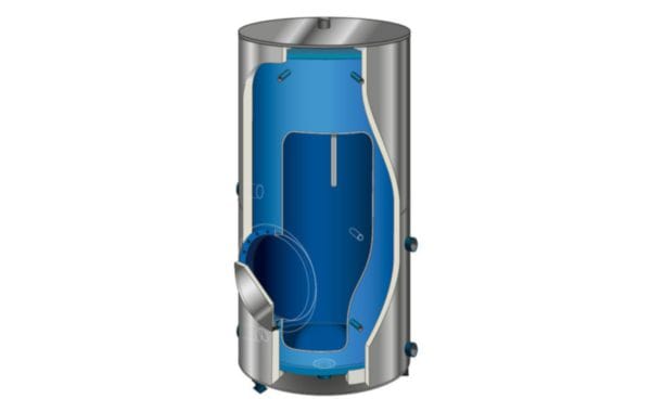 Ballon de stockage ECS ou solaire CORHYDRO 500L, SECUR'EMAIL, jaquette tôlée M0, buse 112 mm, vidange en point bas. 8 bar. Réf. 520446