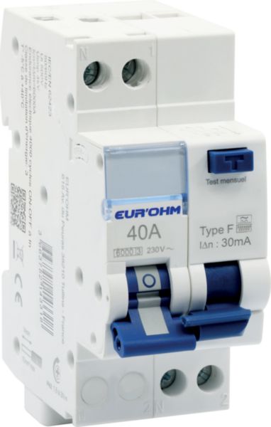 Disjoncteur différentiel 1P+N 40A courbe C 30mA type F Réf. 24240