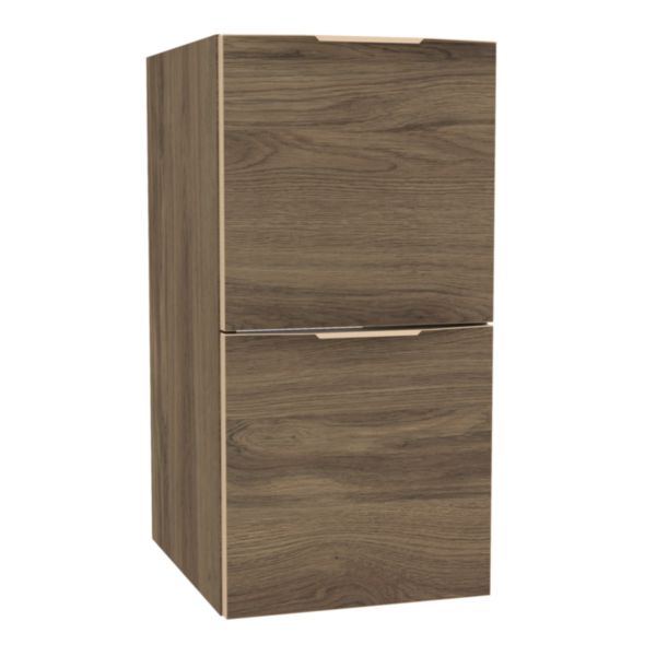 Module sous vasque Alterna Plénitude longueur 30cm 2 tiroirs pour meuble 2 tiroirs profondeur 38cm Chêne noisette chant doré et poignée dorée