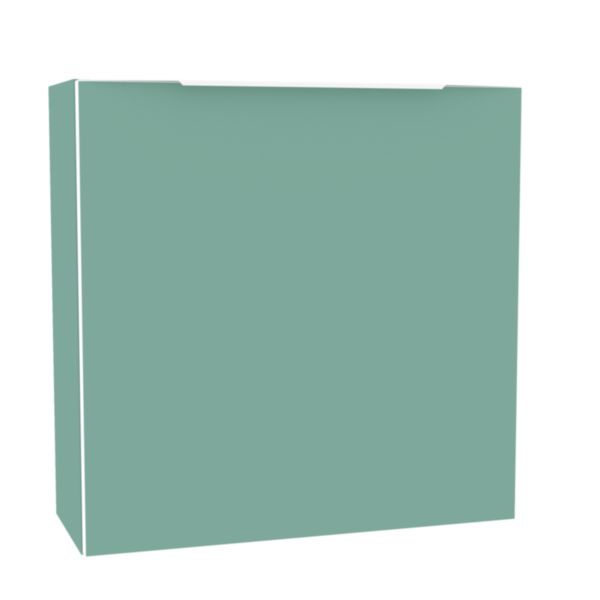 Lave mains Alterna Plénitude longueur 55cm avec rangement tablette latéral profondeur 22cm Bleu fjord chant Blanc et poignée blanche version gauche