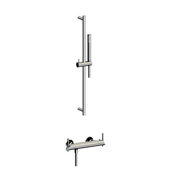 Mitigeur douche thermostatique mural entraxe 150 ± 10 mm rail de douche douchette sur coulisseau et flexible design 150cm sur écrou tournant Réf. 49795CH