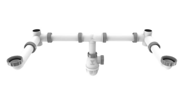 Tubulure de raccordement Connectic gain d'espace bi-matière pour double vasque, réglable en hauteur, sortie D32 débit 39l/mn réf.61120000100