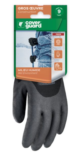Gants déperlants Euroice noir paume enduit PVC Taille 09 Réf. P6629
