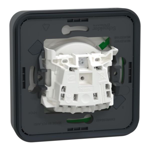 Prise de courant Mureva Styl encastré avec cadre - 2P+T - 16A 250VCA - connexion auto - de 1 à 2,5 mm² - gris RAL 7016 - IP55 - IK08 Réf. MUR35036