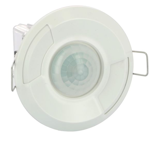Détecteur GREEN-I blanc ON/OFF pour la gestion de l'éclairage, montage plafond encastré, 360° sur 14m, câblage rapide et double configuration Réf. 48450