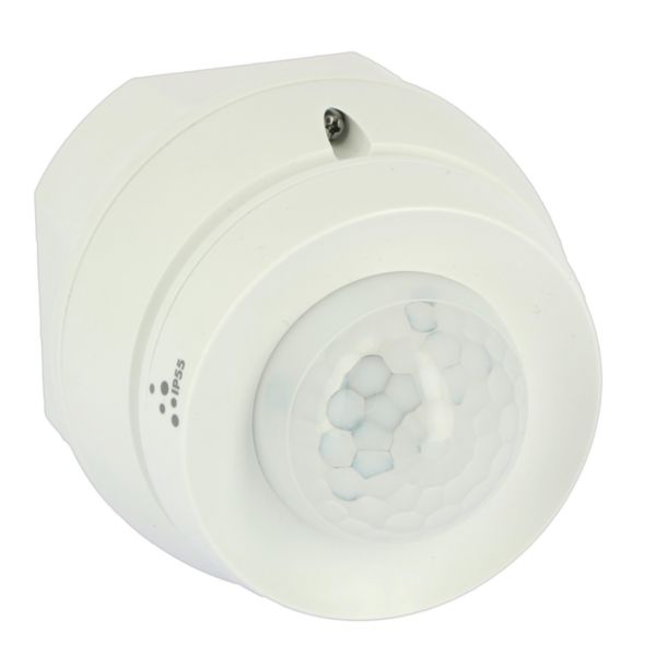 Détecteur extérieur GREEN-I blanc ON/OFF, montage mural/plafond orientable, 360° sur 12m, câblage rapide et double configuration Réf. 48460