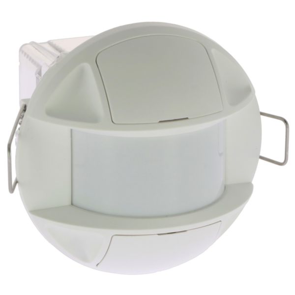 Détecteur couloir GREEN-I  blanc pour l'éclairage ON/OFF, montage encastré plafond, 180° sur 5x14m, équipé de volets pour protéger les potentiomètres gradués, d'un système de câblage rapide et d'une double configuration Réf. 48466