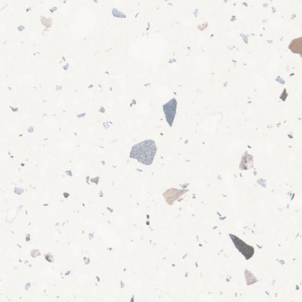 Système de panneaux muraux étanches Polyrey Nuance support composite profil bord arrondi + languette - Terrazzo Cassata T107 finition EXM - 260x120cm x 11,7mm Réf.940160