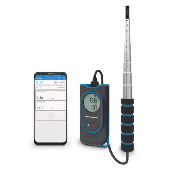 Thermo-anémomètre à fil chaud Si-VH3 avec sonde télescopique de 80 cm (31,5''). Plage de mesure : -10 à +60°C et 0 à 30m/s. Connectivité Bluetooth pour l'application mobile de mesure Réf. SIVH3
