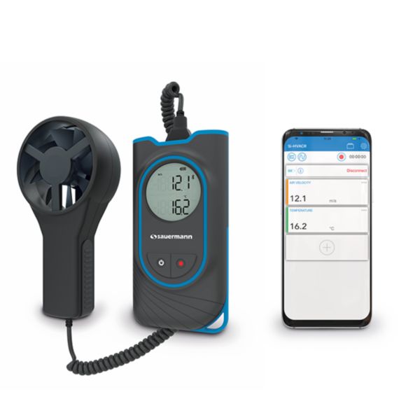 Thermo-anémomètre à hélice Si-VV3 avec sonde hélice de 80 mm de diamètre. Plage de mesure : -10 à +60°C et 0,4 à 30m/s. Connectivité Bluetooth pour l'application mobile de mesure Réf. SIVV3