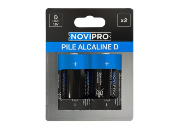 Piles LR20 1,5V Alcalines Novipro - paquet de 2 piles