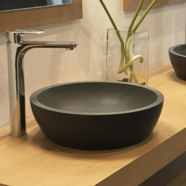 Vasque à poser ANDO ronde grise anthracite diamètre 40 cm en pierre de lave Réf. VA051AN