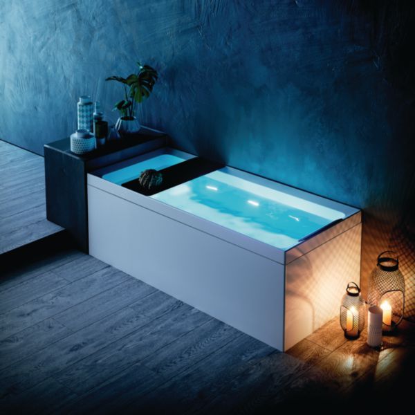 Baignoire droite hydro DIVINA B35 avec air + lumière + b.t blanc sans tabliers cromo Réf.DI416970O0-A0K